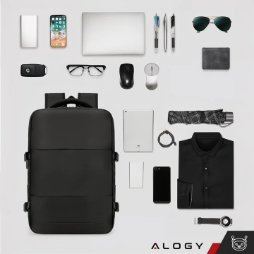 Plecak Alogy na laptopa akcesoria podróżny 46x32x15 cm do pracy szkoły samolotu podróżny męski damski Czarny