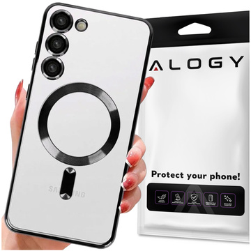 Etui do Samsung Galaxy S24+ Plus Mag Safe Glamour Case Ring obudowa ochrona aparatów Alogy Czarne przezroczyste + Szkło