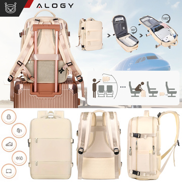 Damen-Reise-Laptop-Rucksack für Koffer, Gepäck, Flugzeug, Arbeit, Schule, 45 x 30 x 20 cm, Alogy Beige