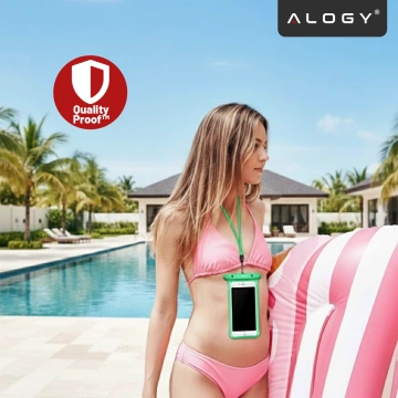 Etui Wodoodporne Uniwersalne IPX8 do Telefonów do 6.5", Wodoszczelna Ochrona na Plażę, Basen i Kajak, Dotykowy Front i Pasek na Szyję, Alogy HydroShield™ – Zielone
