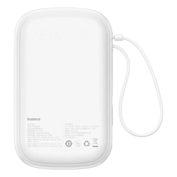 Powerbank Baseus Qpow Pro+ 20000mAh 22.5W z wbudowanym kablem USB-C i wyświetlaczem - biały