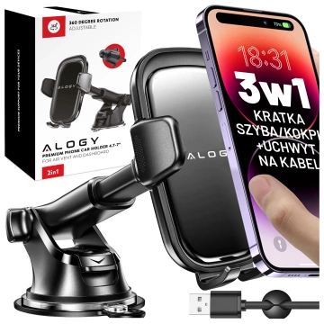 Uchwyt do Samochodu na Telefon Szybę Deskę Kokpit Kratkę samochodowy Holder mocny + Organizer na kabel