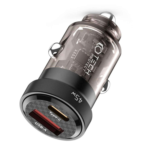 CC45W USB Autoladegerät USB-C Typ C 2-Port Autoladegerät PowerDelivery PD 45W QuickCharge QC 3.0 Schwarz