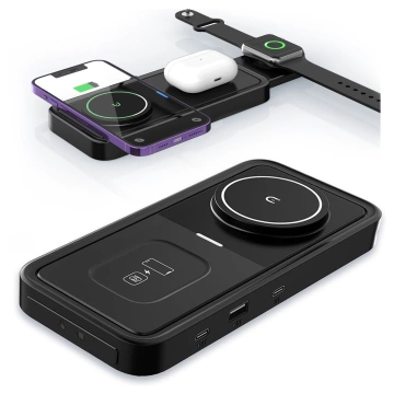 Kabelloses induktives Ladegerät Qi QC 3.0 3in1 Fast für Apple iPhone Airpods Watch Ladestation 15W schwarz