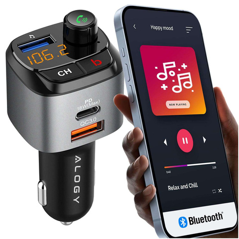 Alogy Car FM Transmitter USB QC 3.0 Ladegerät USB-C PD Bluetooth MP3-Player