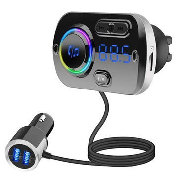 Transmiter FM Ładowarka samochodowa Bluetooth 2x USB QC 3.0 MP3 Quick Charge Czarny