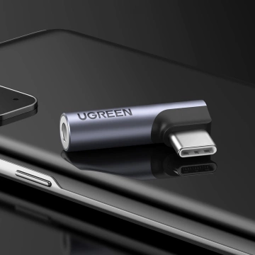 Adapter Ugreen AV154 USB-C do mini jack 3.5 mm Audio 90° Szary