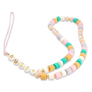 Guess zawieszka GUSTFLWP Phone Strap różowy Heishi Beads
