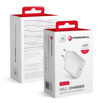 Ładowarka sieciowa Forcell ze złączem USB-C Type C 3A 45W PD QC 4.0 Biała