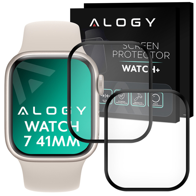 2x Alogy 3D Flexibles Glas für Apple Watch 7 41mm Schwarz