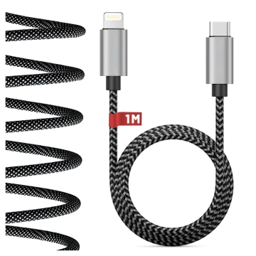 Kabel Zasilający USB-C do Lightning 27W 1m, Szybkie Ładowanie PD, Trwały i Elastyczny Przewód Kompatybilny z iPhone i iPad, Alogy MagiCharge™ – Czarny