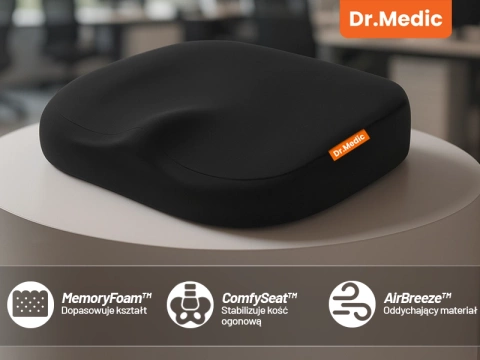  Poduszka na fotel DR.MEDIC ComfySeat™ Ergonomiczna siedzisko biurowe wsparcie kości ogonowej na krzesło do biura auta samochodu Czarna