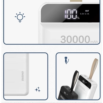 Dudao powerbank 30000 mAh 3x USB z lampką LED biały (K8s+ white)
