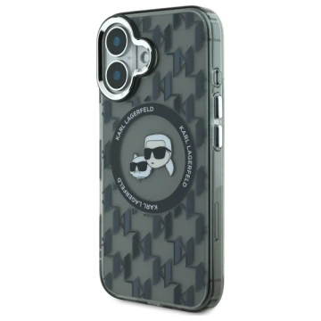 Etui Karl Lagerfeld do iPhone 16 6.1" Czarne MagSafe IML Monogram Karl&Choupette Head 