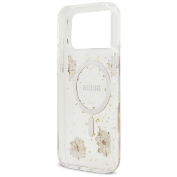 Etui Guess MagSafe do iPhone 17 Pro Max Resin Flowers Glitter Pink