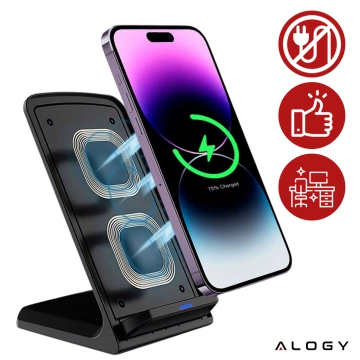 Alogy Qi Stand Charger kabelloses Induktionsladegerät für Telefonständer-Ladestation 15 W Schwarz