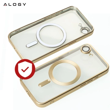 MagSafe-Hülle für Apple iPhone 16 Pro Max Alogy Glamour Luxus-Ringgehäuse Gold-Transparent