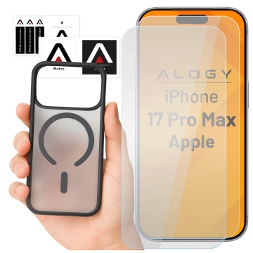 Zestaw 3w1 Etui Hybrydowe MagSafe + 2x Szkło Hartowane do Apple iPhone 17 Pro Max, Wzmocniona Ochrona, Odporne i Precyzyjnie Dopasowane, Alogy 3in1 Case Pack™ – Czarne