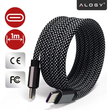 Kabel Zasilający USB-C do USB-C 65W 1m, Szybkie Ładowanie PD, Magnetyczny, Trwały i Elastyczny Przewód Alogy MagiCharge™ – Czarny + Ładowarka Sieciowa 3w1 65W 