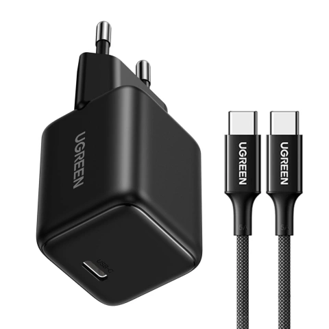 Ładowarka Ugreen X513 GaN 30W USB-C + Kabel USB-C 1m Czarna