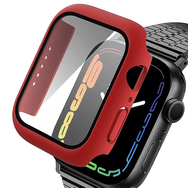 Alogy 2in1 Gehäuse Overlay Glas für Apple Watch 7 41mm Rot