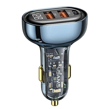 USAMS Ładowarka samochodowa 2xUSB+1xUSB-C 125W Fast Charge transparent blue CC158CC02 (US-CC158)