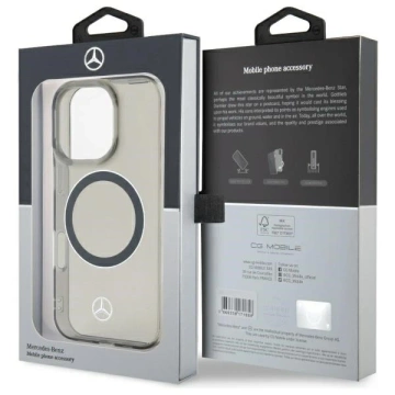 Mercedes-Hülle für iPhone 16 Pro Max 6,9 Zoll, schwarzes Hardcase, silberner Ring, MagSafe