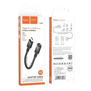 HOCO Adapter OTG Typ C (Męski) Do Lightning (Żeński) 3A U107 0,1 M Czarny