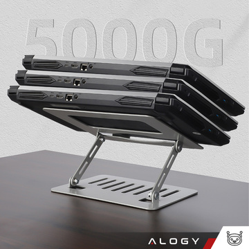 Uchwyt na laptop Macbook tablet 17" stojak podstawka składany regulowany aluminiowy na biurko 25 x 21.5cm Alogy Srebrny