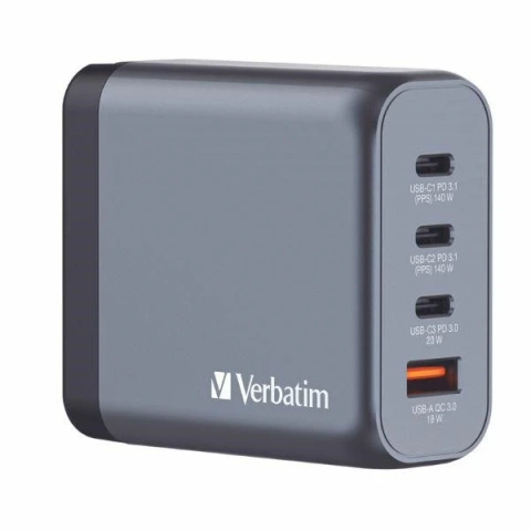 Verbatim GaN 140W Wandladegerät 3xUSB-C/USB-A-Adapter