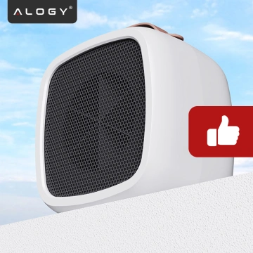 Grzejnik elektryczny mini Farelka 500W – termowentylator biurkowy do kontaktu, szybkie nagrzewanie, kompaktowy i energooszczędny – Alogy HeatPlug™ Biały