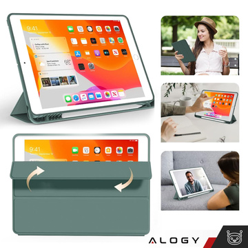 Etui do Apple iPad 10.2 9 gen 8/7 2021/2020/2019 Smart Pencil Case Alogy TPU obudowa na tablet Zielone + Szkło