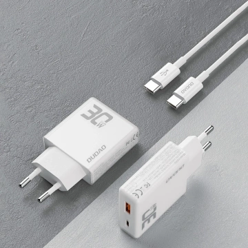 Ładowarka sieciowa GaN Dudao A30EUT 30W USB-A / USB-C + kabel USB-C - USB-C - Biała