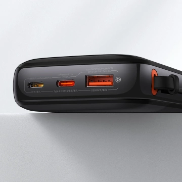Powerbank z szybkim ładowaniem Baseus Qpow Digital Display 10000mAh 22,5W QC/PD/SCP/FCP z wbudowanym kablem USB-C czarny
