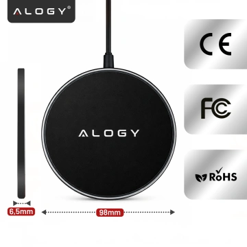 Ładowarka indukcyjna Ultra-Slim Qi 15W – bezprzewodowa, szybkie ładowanie z podświetleniem LED, okrągła do iPhone Samsung, w zestawie kabel USB-C – Alogy SlimCharge™ Czarna