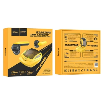 HOCO EW28 TWS Bluetooth-Kopfhörer – Gelb mit Gaming-Modus und Ladeetui