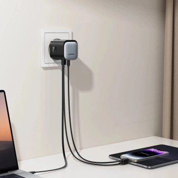 Ładowarka GaN Joyroom JR-TCL02 65W USB-A USB-C z wbudowanym kablem USB-C - Czarna