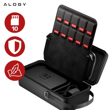 Pokrowiec do Nintendo Switch 2 2025 Torba Ochronna Duże Twarde Etui EVA, Kuferek, Wodoodporna, Lekka, z Uchwytami Alogy HardFoamBag™ – Czarna + 2X SZKŁO HARTOWANE