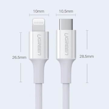 Ugreen kabel przewód USB Typ C - Lightning 3A 0,25 m biały (US171)
