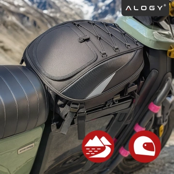 Plecak torba motocyklowa wodoodporna 40L – 5w1 – kufer, podsiodłowa, bagażnikowa, na kask, z pokrowcem, Nylon, torba miejska na motocykl – Alogy RoadMaster™  Czarna