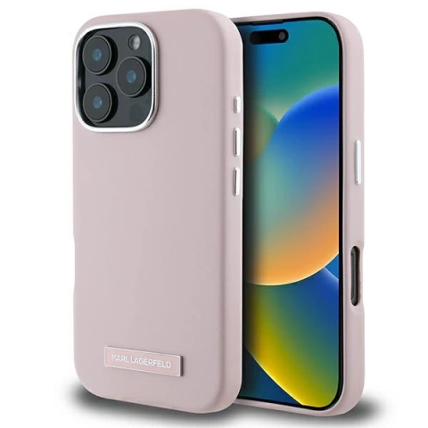 Karl Lagerfeld Hülle für iPhone 16 Pro 6,3" Rosa MagSafe Hardcase FW Metallplatte