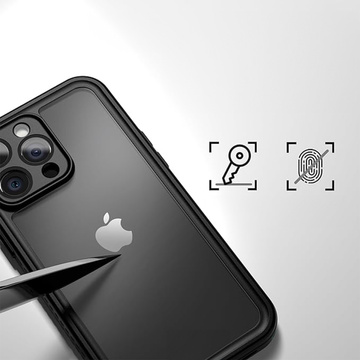 Hülle für iPhone 14 Pro Max, wasserdicht, gepanzert, 360-Grad-Hülle, Hybridlinse, Kameraschutz, IP68, wasserdicht, Schwarz