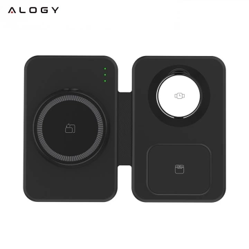 Alogy MagCharge Faltbares Pro 3-in-1 Kabelloses Ladegerät mit MagSafe für Apple iPhone, Watch und AirPods, Schwarz