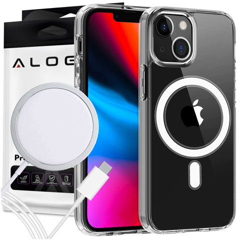 Etui do MagSafe Ultra Slim Mag Alogy do Qi do Apple iPhone 14 Plus Przezroczyste + Ładowarka Qi
