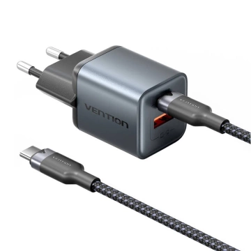 GaN Vention USB-C A Ladegerät 30W USB-C auf USB-C Kabel 1m (Grau)