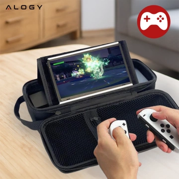 Pokrowiec do Nintendo Switch 2 2025 Torba Ochronna Duże Twarde Etui EVA, Kuferek, Wodoodporna, Lekka, z Uchwytami Alogy HardFoamBag™ – Czarna + 2X SZKŁO HARTOWANE