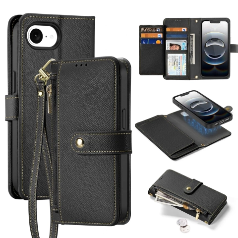 Dux Ducis Lawa Schwarze iPhone 16e Hülle mit schwarzer MagSafe Wallet
