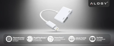 Przejściówka Lightning do HDMI i Lightning – adapter Full HD 60 Hz, łatwe podłączenie iPhone / iPad do TV lub projektora, Plug & Play – Alogy LightningHD™ Biały