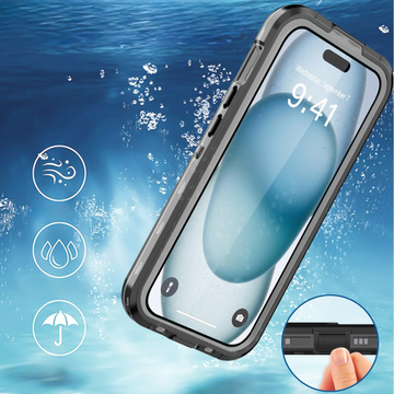 Etui do iPhone 15 Plus wodoodporne Mag Safe Case pancerne wodoszczelne obudowa czarno-szare