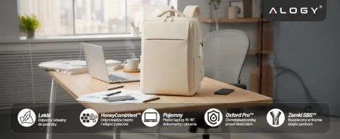 Alogy UrbanPack Pro™ Business-Rucksack für 15-16"-Laptops – Wasserdicht, stoßfest, mit Flaschenfach und Gepäckgurt – Beige
